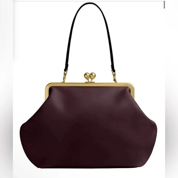 Coach Large Oversized Kisslock Frame Leather Clutch Handbag BLACK CURRANT Purse - Picture 4 of 9